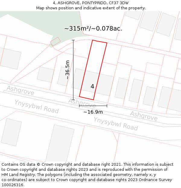 4, ASHGROVE, PONTYPRIDD, CF37 3DW: Plot and title map