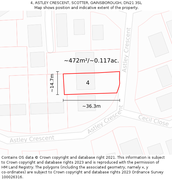 4, ASTLEY CRESCENT, SCOTTER, GAINSBOROUGH, DN21 3SL: Plot and title map