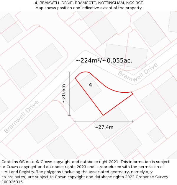 4, BRAMWELL DRIVE, BRAMCOTE, NOTTINGHAM, NG9 3ST: Plot and title map