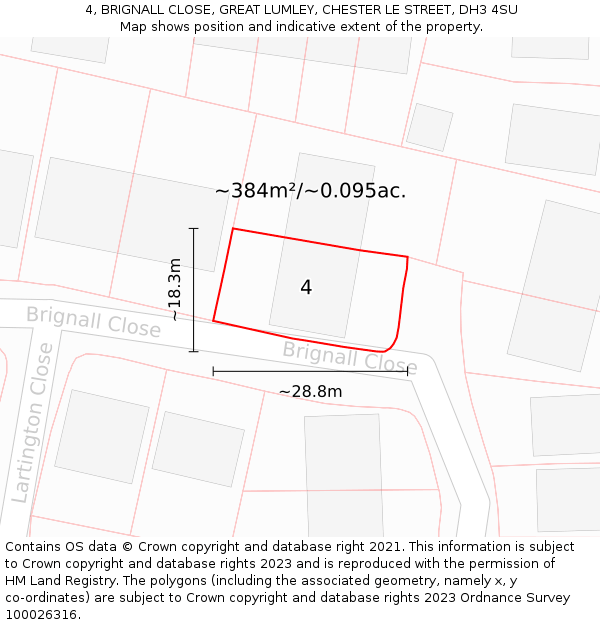 4, BRIGNALL CLOSE, GREAT LUMLEY, CHESTER LE STREET, DH3 4SU: Plot and title map