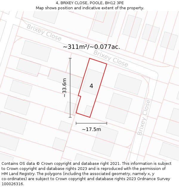 4, BRIXEY CLOSE, POOLE, BH12 3PE: Plot and title map