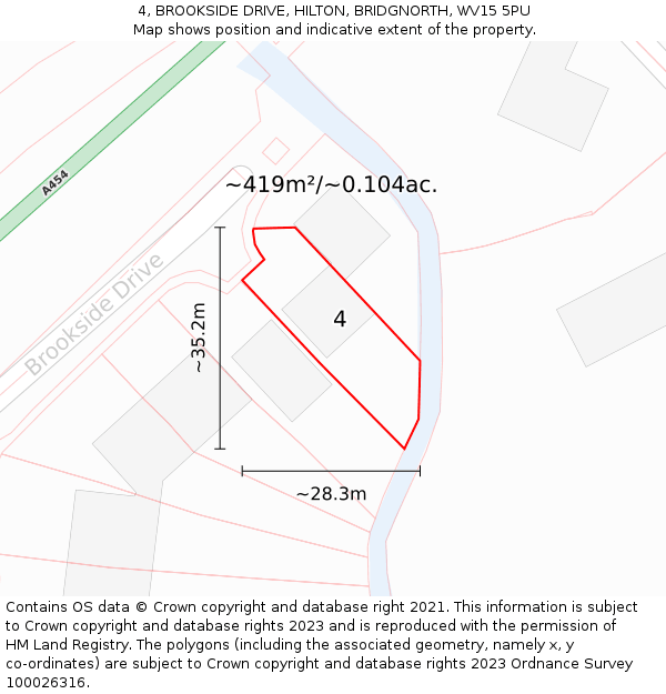 4, BROOKSIDE DRIVE, HILTON, BRIDGNORTH, WV15 5PU: Plot and title map