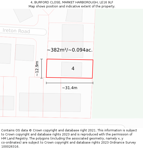 4, BURFORD CLOSE, MARKET HARBOROUGH, LE16 9LF: Plot and title map