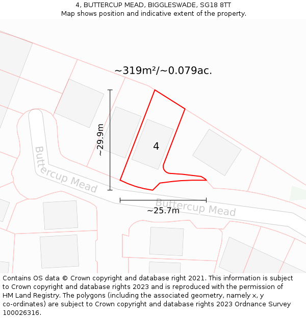 4, BUTTERCUP MEAD, BIGGLESWADE, SG18 8TT: Plot and title map