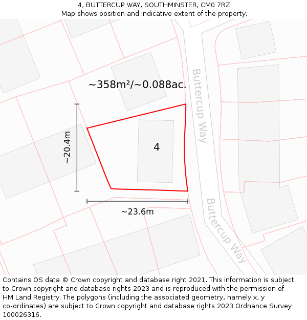 4, BUTTERCUP WAY, SOUTHMINSTER, CM0 7RZ: Plot and title map