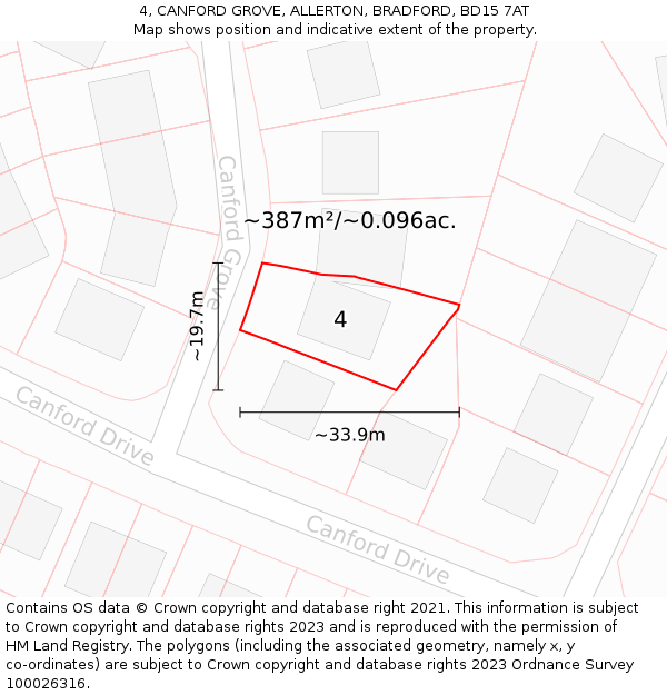 4, CANFORD GROVE, ALLERTON, BRADFORD, BD15 7AT: Plot and title map