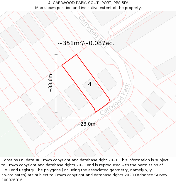 4, CARRWOOD PARK, SOUTHPORT, PR8 5FA: Plot and title map