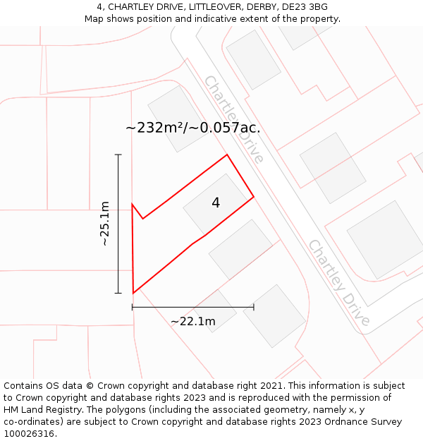 4, CHARTLEY DRIVE, LITTLEOVER, DERBY, DE23 3BG: Plot and title map