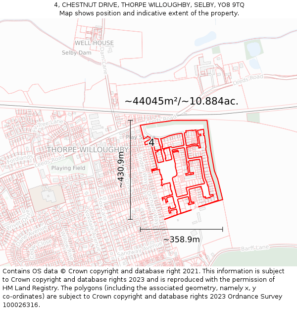 4, CHESTNUT DRIVE, THORPE WILLOUGHBY, SELBY, YO8 9TQ: Plot and title map