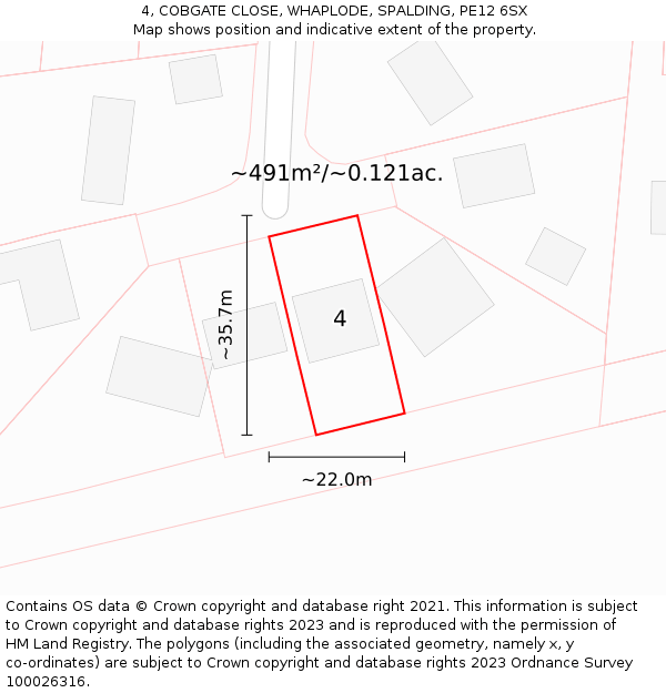 4, COBGATE CLOSE, WHAPLODE, SPALDING, PE12 6SX: Plot and title map