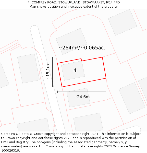 4, COMFREY ROAD, STOWUPLAND, STOWMARKET, IP14 4FD: Plot and title map