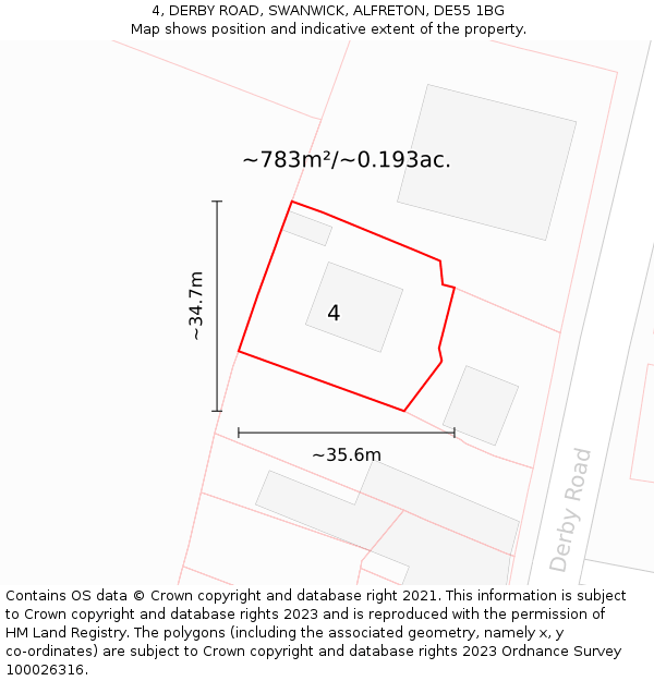 4, DERBY ROAD, SWANWICK, ALFRETON, DE55 1BG: Plot and title map