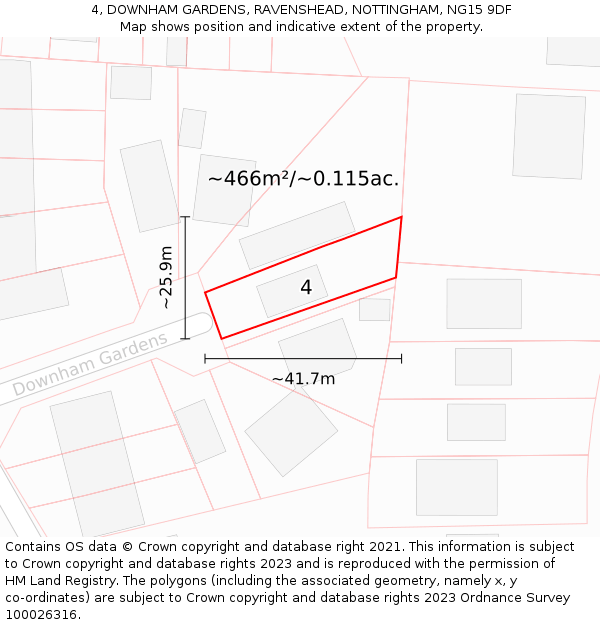 4, DOWNHAM GARDENS, RAVENSHEAD, NOTTINGHAM, NG15 9DF: Plot and title map