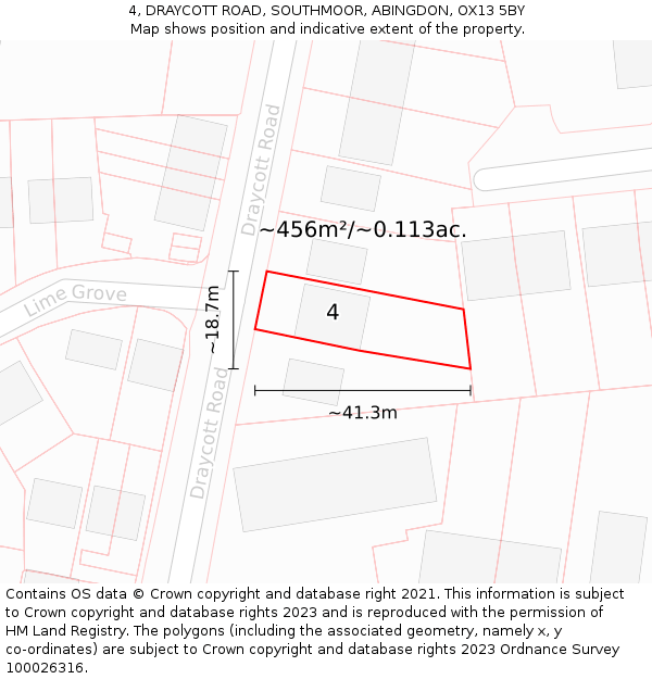 4, DRAYCOTT ROAD, SOUTHMOOR, ABINGDON, OX13 5BY: Plot and title map