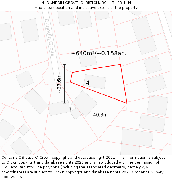 4, DUNEDIN GROVE, CHRISTCHURCH, BH23 4HN: Plot and title map