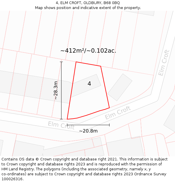 4, ELM CROFT, OLDBURY, B68 0BQ: Plot and title map