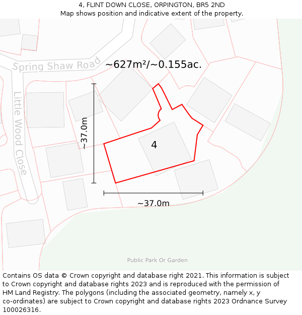 4, FLINT DOWN CLOSE, ORPINGTON, BR5 2ND: Plot and title map