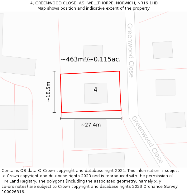 4, GREENWOOD CLOSE, ASHWELLTHORPE, NORWICH, NR16 1HB: Plot and title map