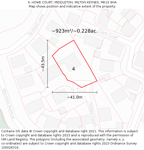 4, HOWE COURT, MIDDLETON, MILTON KEYNES, MK10 9HA: Plot and title map