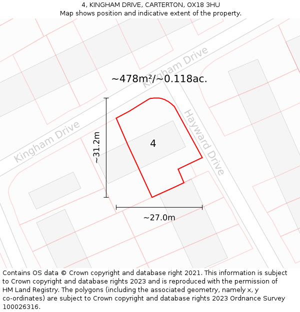 4, KINGHAM DRIVE, CARTERTON, OX18 3HU: Plot and title map