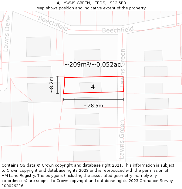 4, LAWNS GREEN, LEEDS, LS12 5RR: Plot and title map