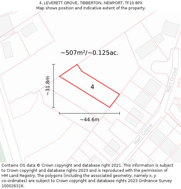 4, LEVERETT GROVE, TIBBERTON, NEWPORT, TF10 8PX: Plot and title map