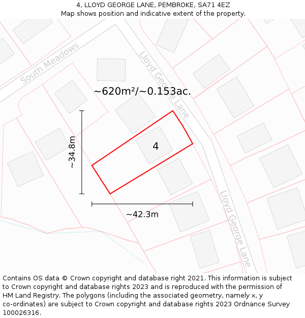 4, LLOYD GEORGE LANE, PEMBROKE, SA71 4EZ: Plot and title map