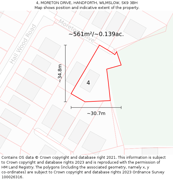 4, MORETON DRIVE, HANDFORTH, WILMSLOW, SK9 3BH: Plot and title map