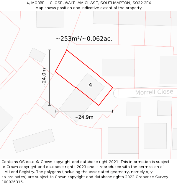 4, MORRELL CLOSE, WALTHAM CHASE, SOUTHAMPTON, SO32 2EX: Plot and title map