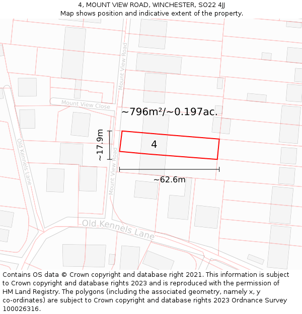 4, MOUNT VIEW ROAD, WINCHESTER, SO22 4JJ: Plot and title map