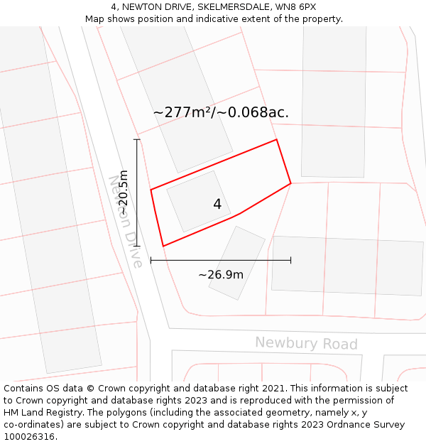 4, NEWTON DRIVE, SKELMERSDALE, WN8 6PX: Plot and title map