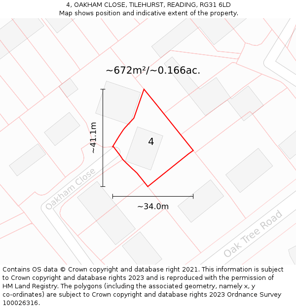 4, OAKHAM CLOSE, TILEHURST, READING, RG31 6LD: Plot and title map