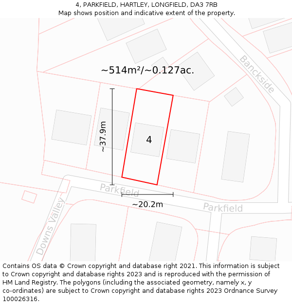 4, PARKFIELD, HARTLEY, LONGFIELD, DA3 7RB: Plot and title map