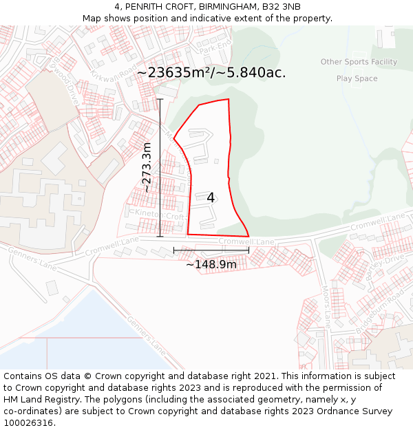 4, PENRITH CROFT, BIRMINGHAM, B32 3NB: Plot and title map