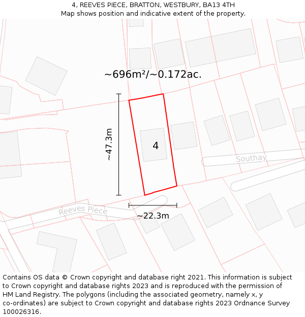 4, REEVES PIECE, BRATTON, WESTBURY, BA13 4TH: Plot and title map