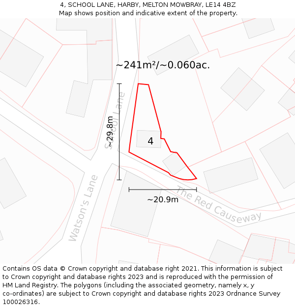 4, SCHOOL LANE, HARBY, MELTON MOWBRAY, LE14 4BZ: Plot and title map