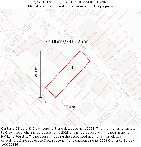 4, SOUTH STREET, LEIGHTON BUZZARD, LU7 3NT: Plot and title map