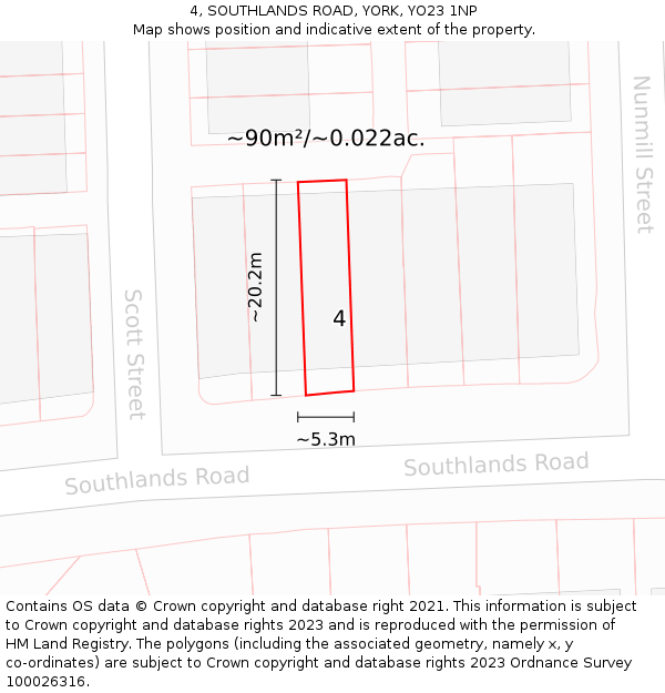 4, SOUTHLANDS ROAD, YORK, YO23 1NP: Plot and title map