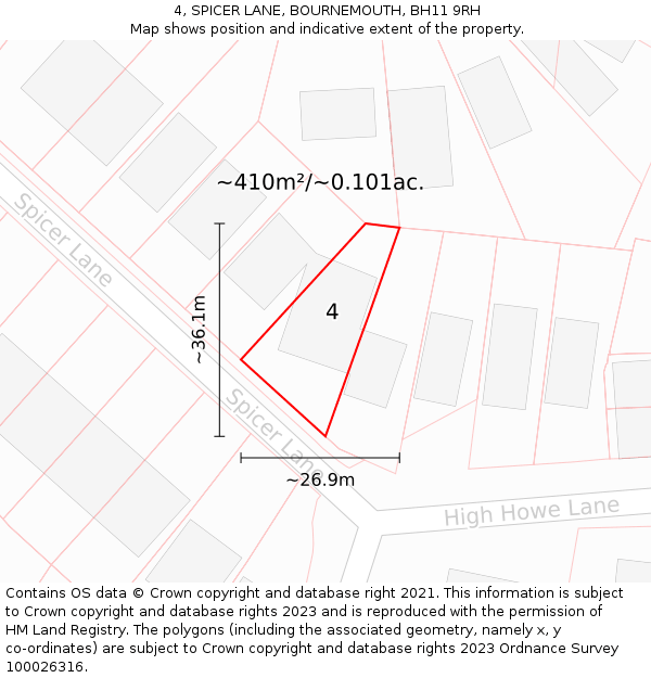 4, SPICER LANE, BOURNEMOUTH, BH11 9RH: Plot and title map