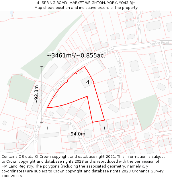 4, SPRING ROAD, MARKET WEIGHTON, YORK, YO43 3JH: Plot and title map