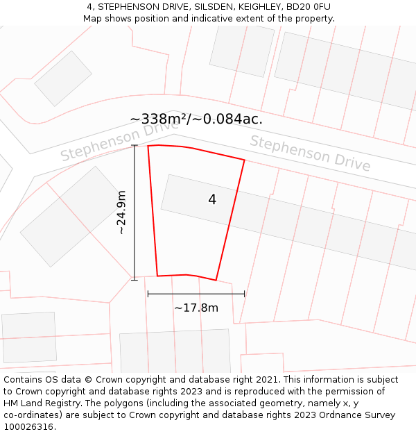 4, STEPHENSON DRIVE, SILSDEN, KEIGHLEY, BD20 0FU: Plot and title map