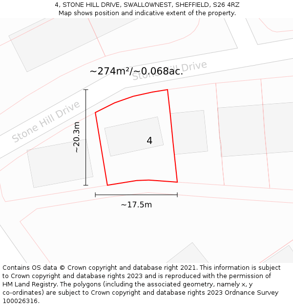 4, STONE HILL DRIVE, SWALLOWNEST, SHEFFIELD, S26 4RZ: Plot and title map