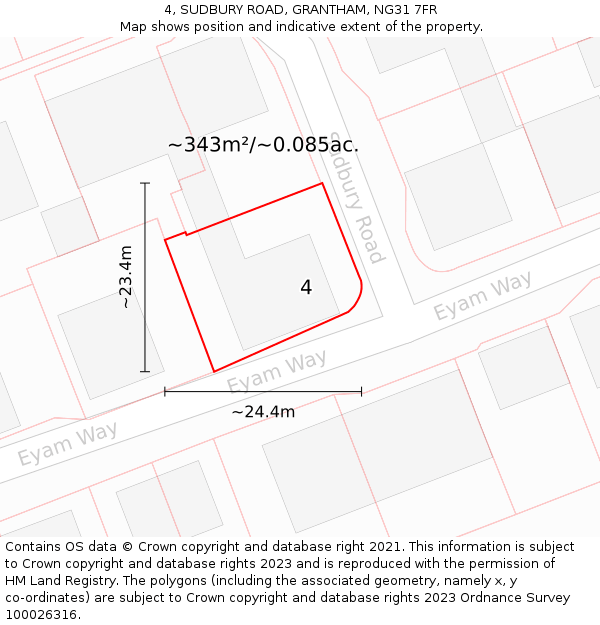 4, SUDBURY ROAD, GRANTHAM, NG31 7FR: Plot and title map