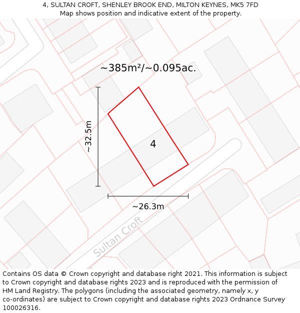 4, SULTAN CROFT, SHENLEY BROOK END, MILTON KEYNES, MK5 7FD: Plot and title map