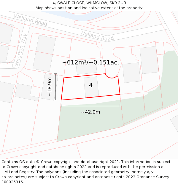 4, SWALE CLOSE, WILMSLOW, SK9 3UB: Plot and title map