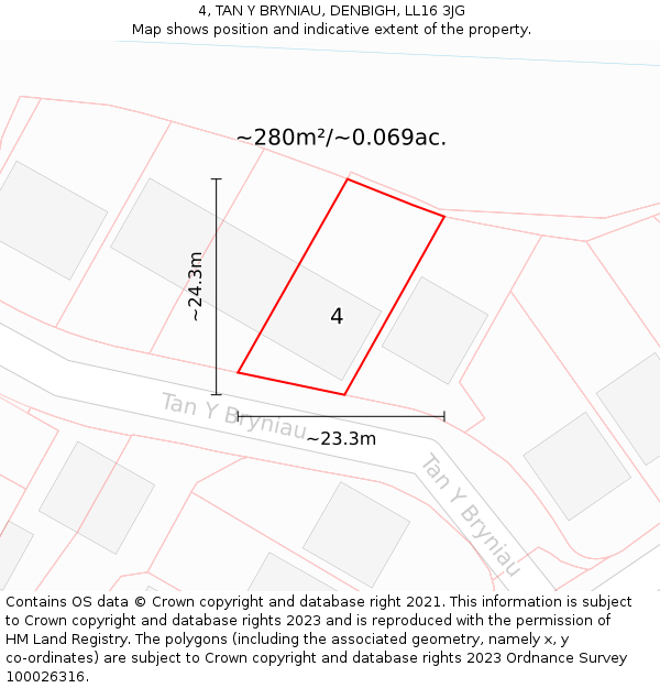 4, TAN Y BRYNIAU, DENBIGH, LL16 3JG: Plot and title map