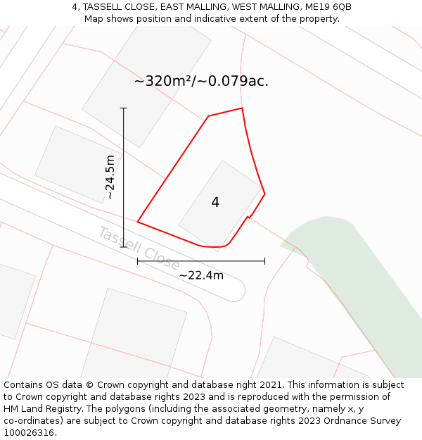 4, TASSELL CLOSE, EAST MALLING, WEST MALLING, ME19 6QB: Plot and title map