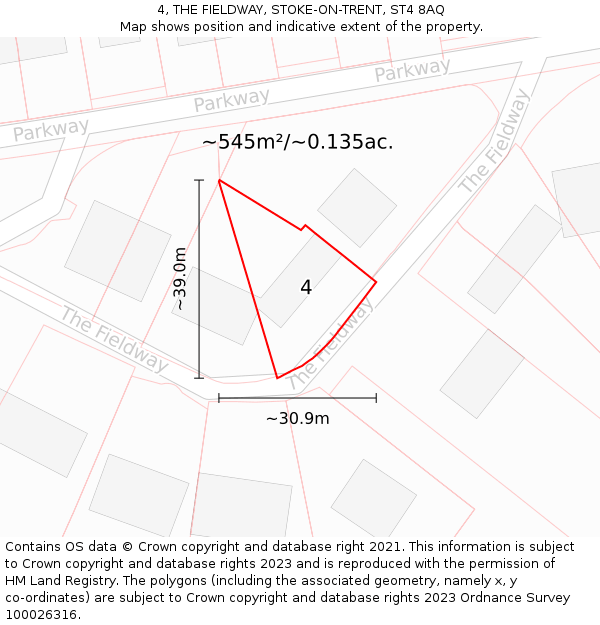 4, THE FIELDWAY, STOKE-ON-TRENT, ST4 8AQ: Plot and title map