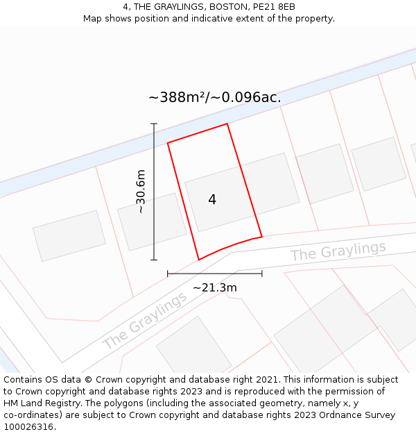 4, THE GRAYLINGS, BOSTON, PE21 8EB: Plot and title map