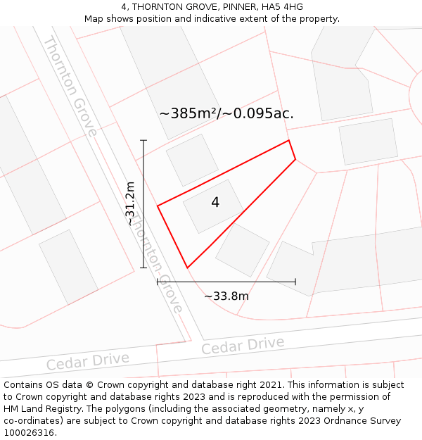 4, THORNTON GROVE, PINNER, HA5 4HG: Plot and title map